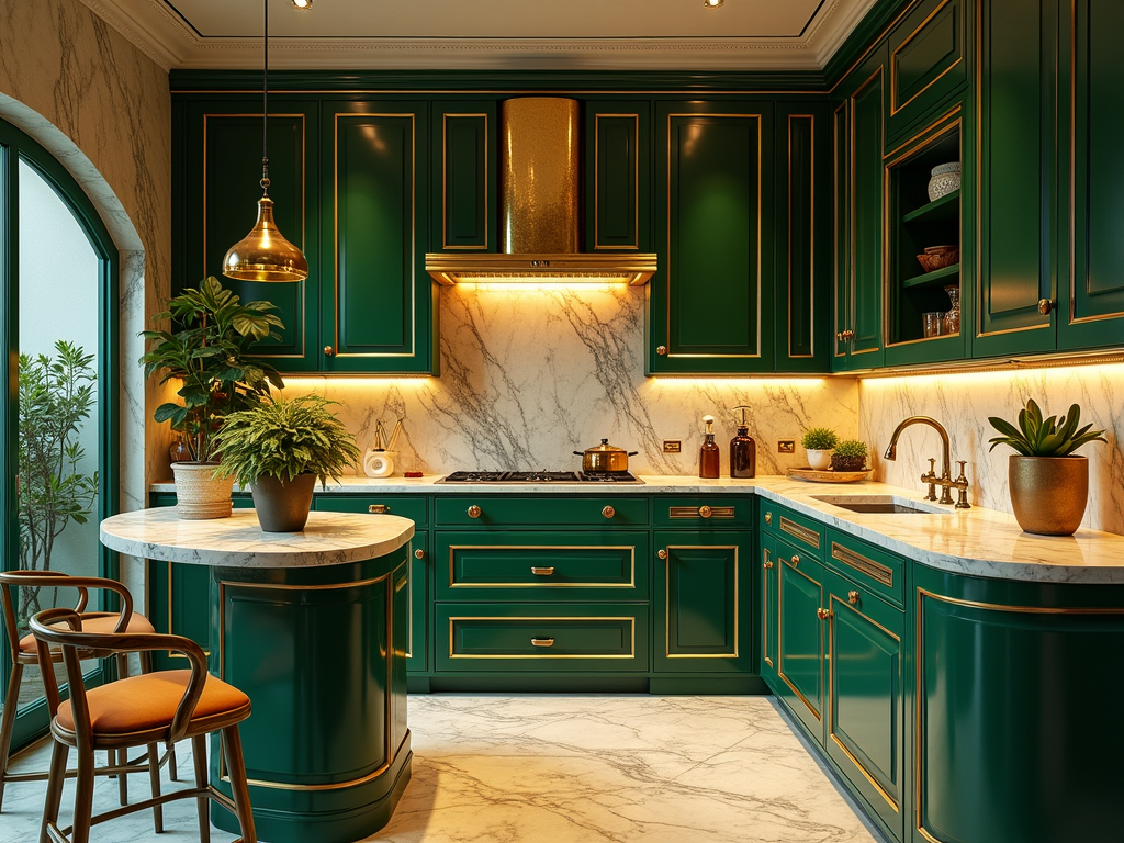 Elegant Art Deco Kitchen Inspiration: Gold and Green Magic