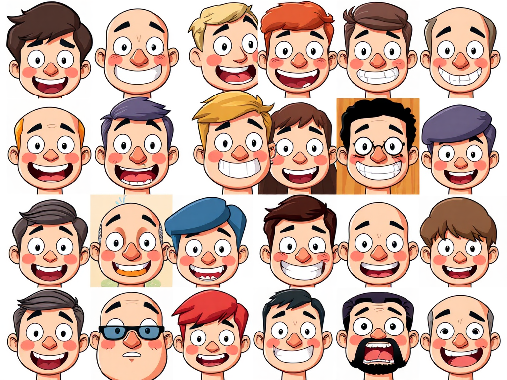 collage of many different cartoon faces of different expressions