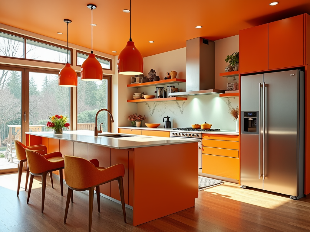 Mid-Century Modern Kitchen with a Pop of Orange