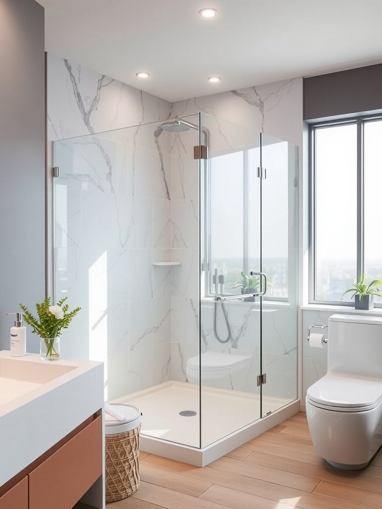 Contemporary Bathroom with Glass Shower Enclosure