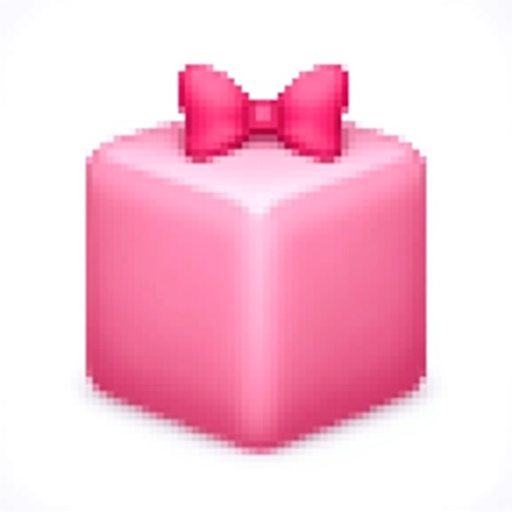 Fluffy pink cube with bow on top