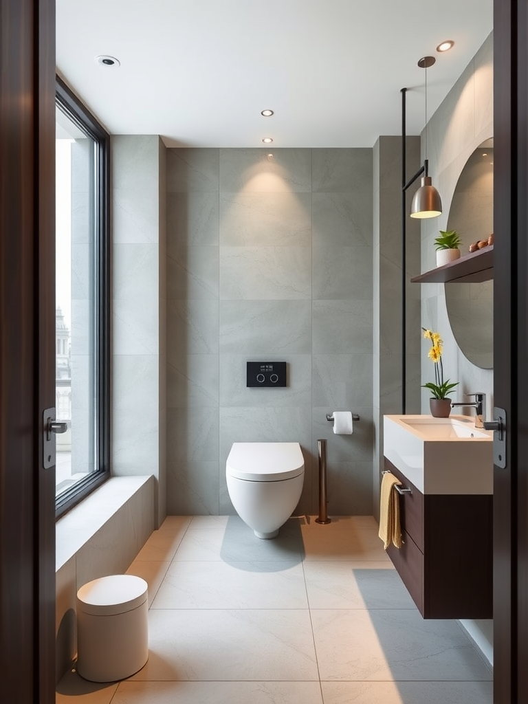 Contemporary Bathroom with Floating Toilet