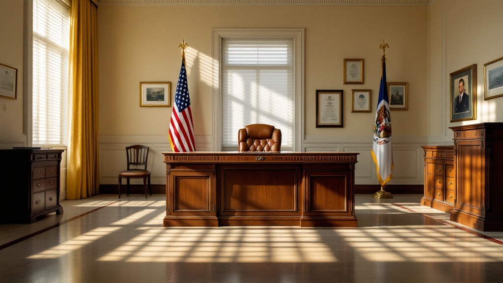 Official government office with flags and formal setting