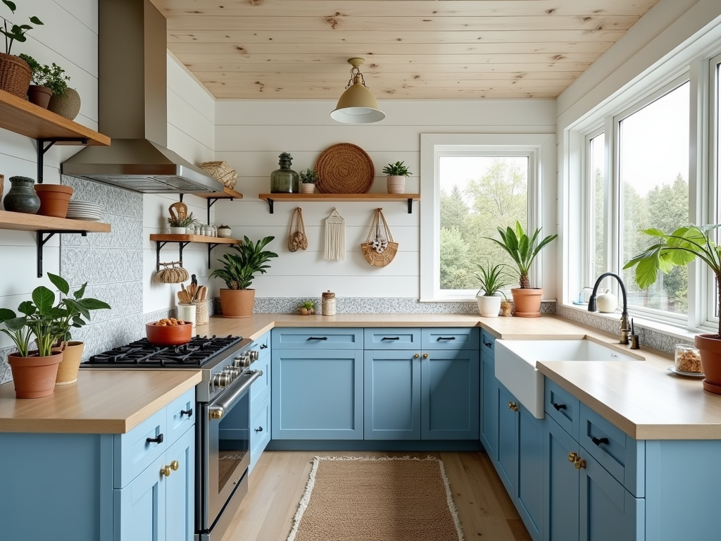 Serene Coastal Kitchen with Shiplap & Blue Accents