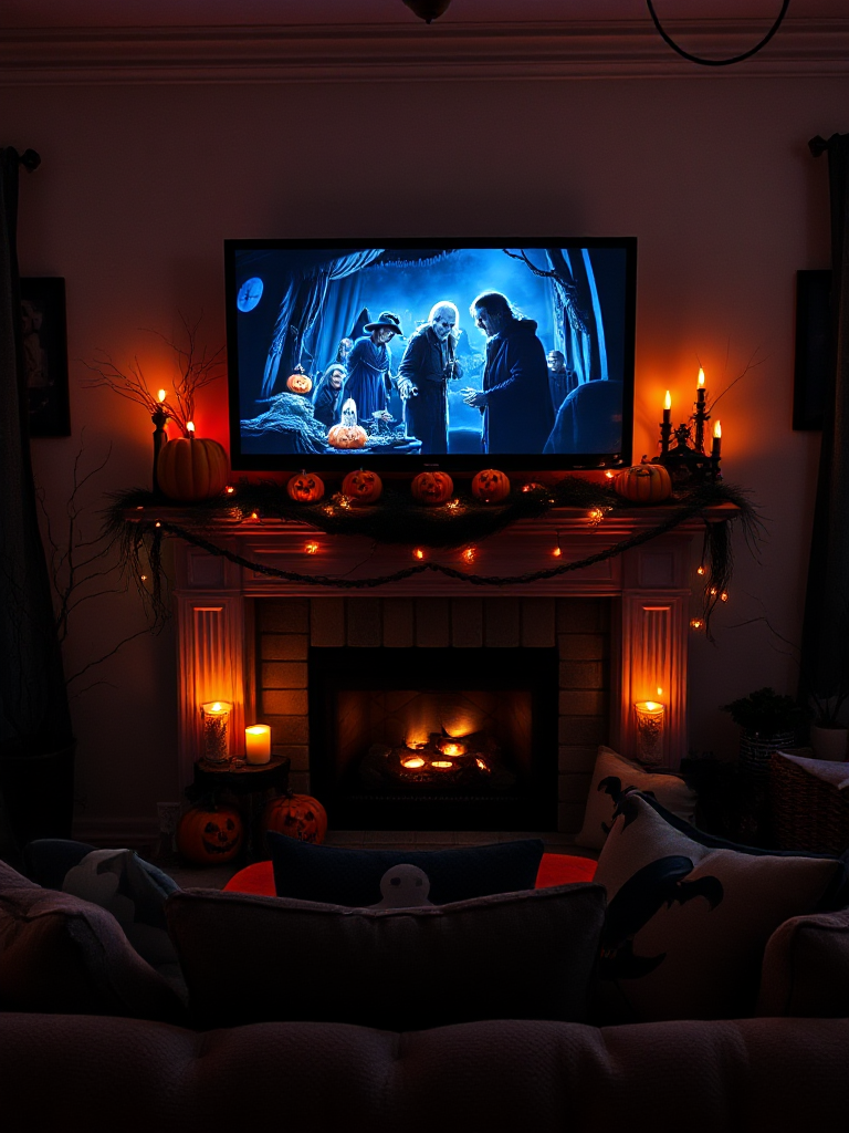 Halloween Mantle Decor With Tv