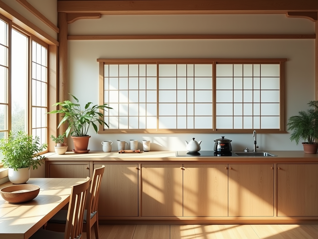 Embrace Simplicity: Japanese Minimalist Kitchen with Shoji Screens