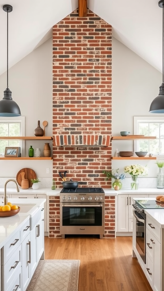 Exposed Brick Chimney in the Kitchen