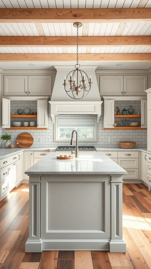 Large Kitchen Island with Quartz Countertop