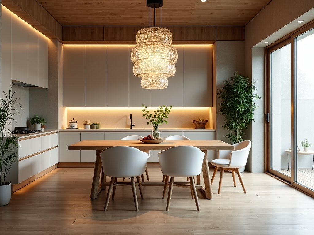 Elegant Japanese Kitchen with Crystal Chandeliers