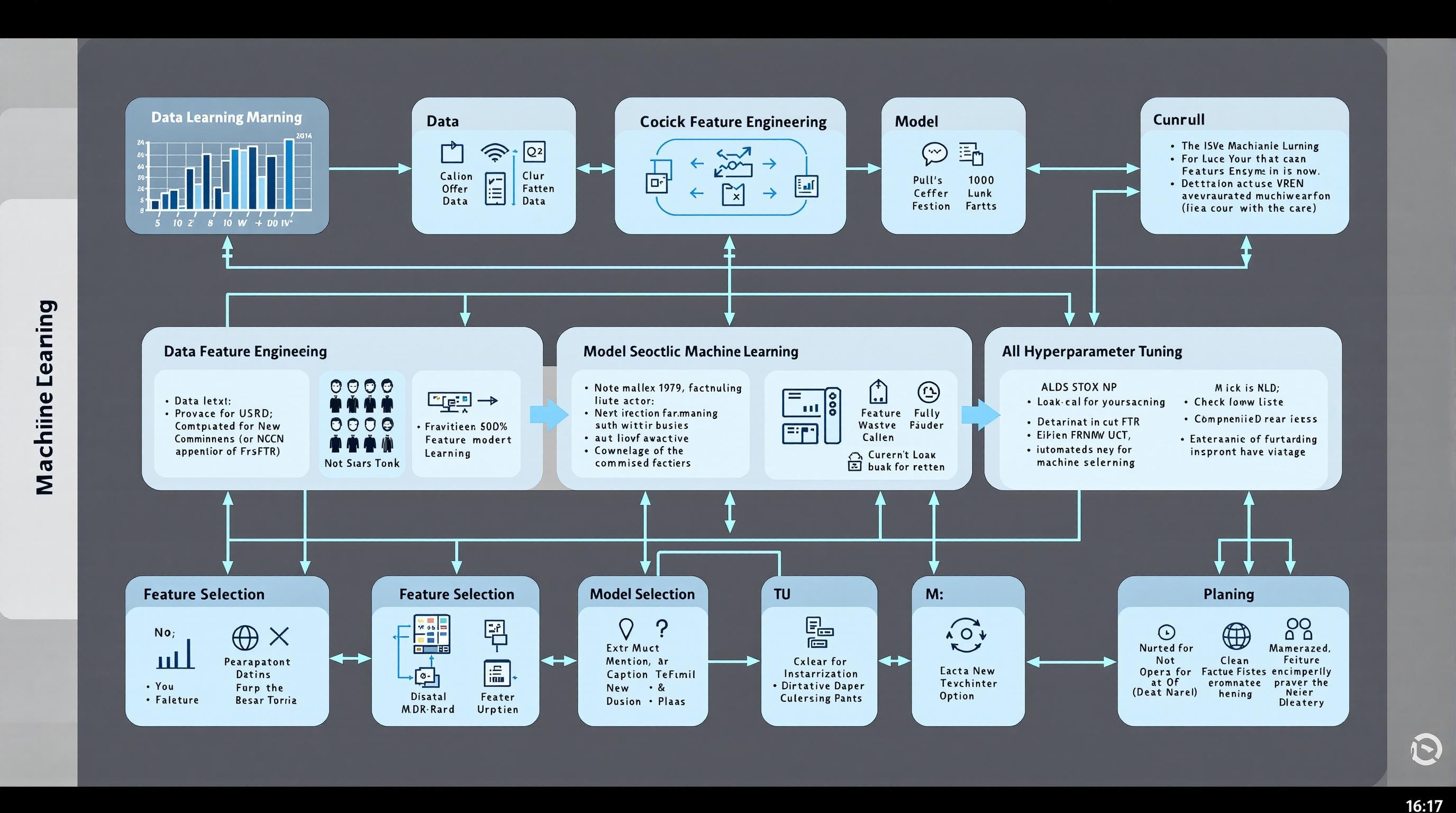 Professional split-scene visual depicting automated machine learning applied to computer vision, natural language processing, and time series forecasting, with symbolic imagery such as neural networks, text analysis, and data graphs, sleek and futuristic style, no text, 16:9 aspect ratio