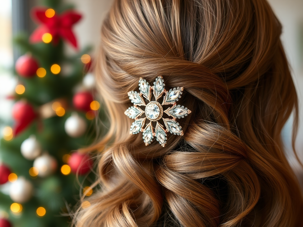 Image for Side Swept Curls with a Crystal Hair Clip