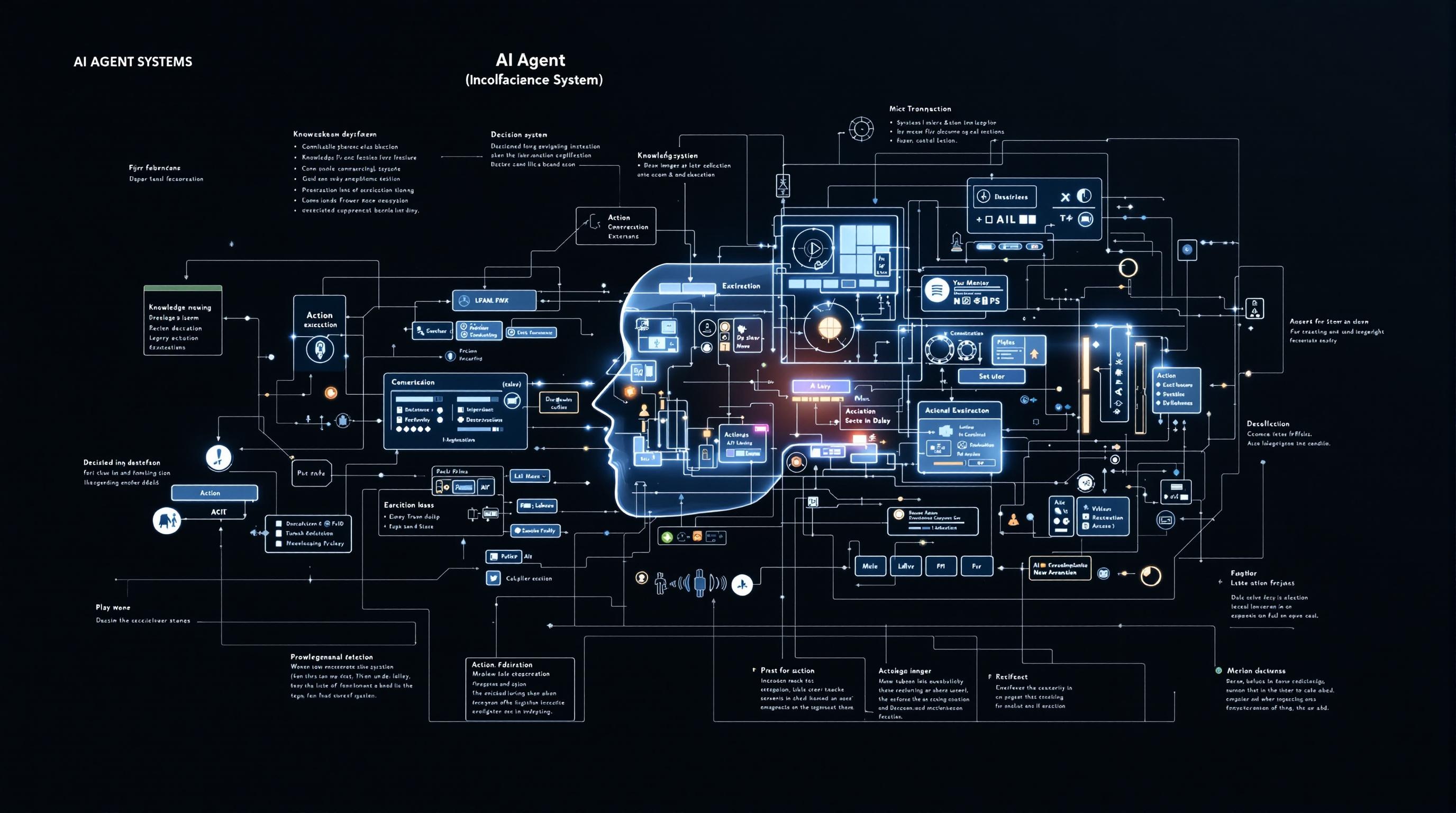 Dynamic montage illustrating AI agents at work in various industries—virtual assistants, autonomous vehicles, financial trading, industrial automation