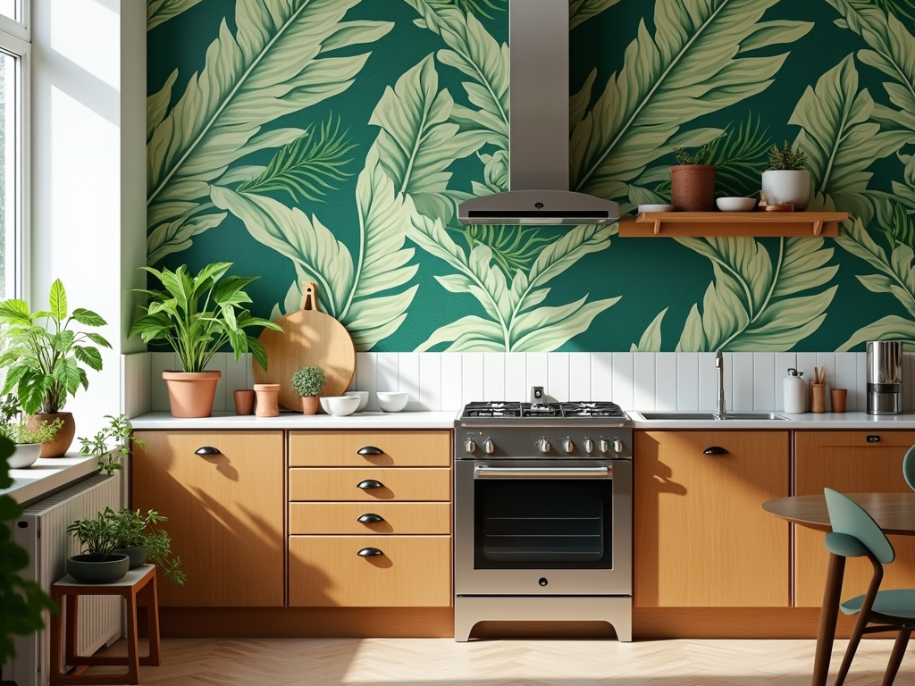 9+ Tropical Kitchen with Palm Leaf Wallpaper Ideas