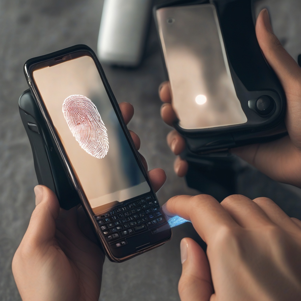 Person using fingerprint scanner on a smartphone