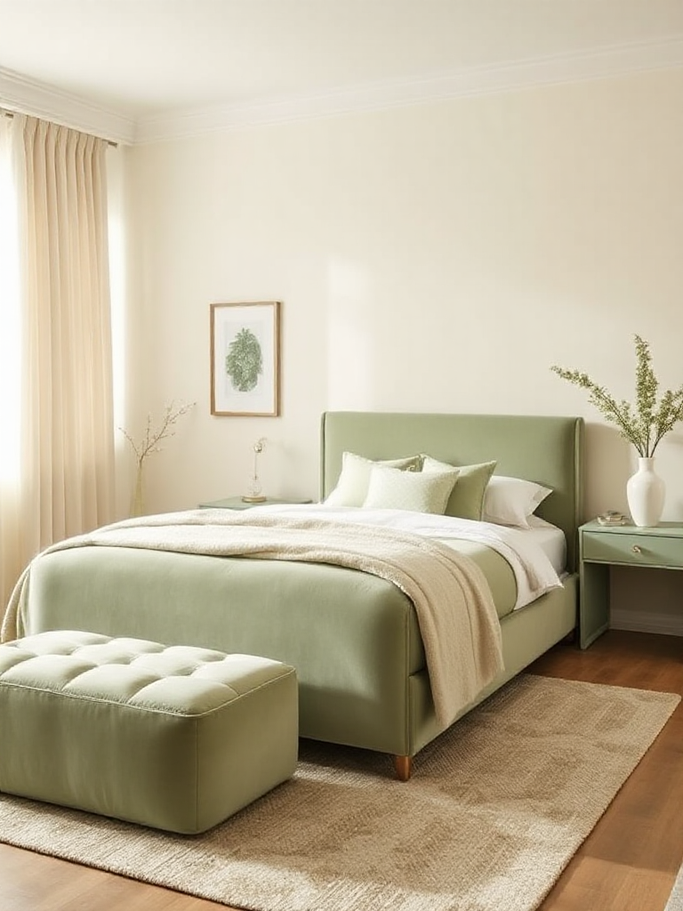 Gorgeous sage green cream bedroom ideas