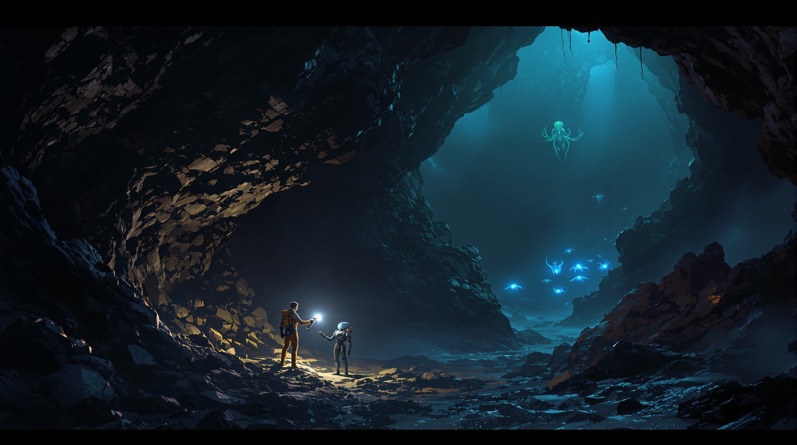 Análisis del ambiente oscuro de Into Black VR con criaturas alienígenas