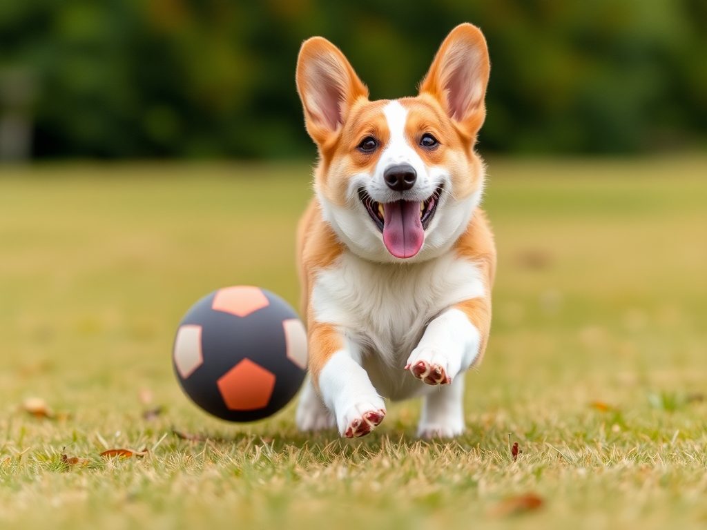 Corgi chasing a ball