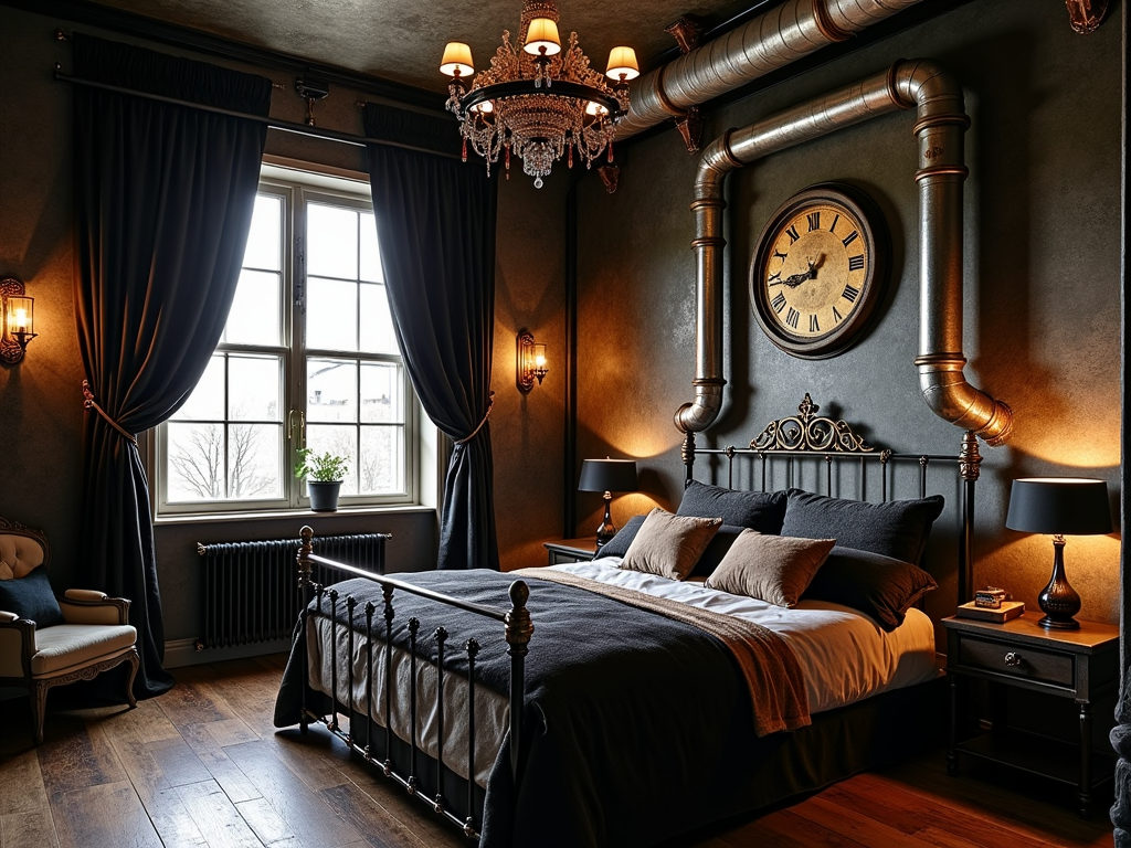 Steampunk Meets Gothic: Industrial Elegance in Bedroom Decor