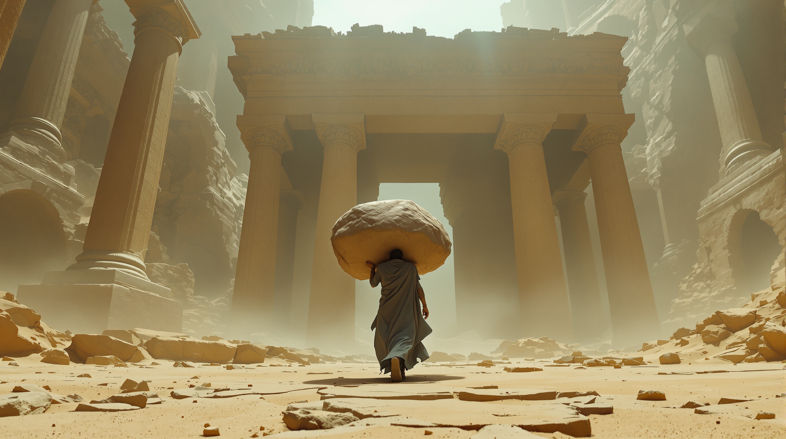 Escena de Heavy Burden VR que ilustra nuestro análisis filosófico de las ruinas ancestrales