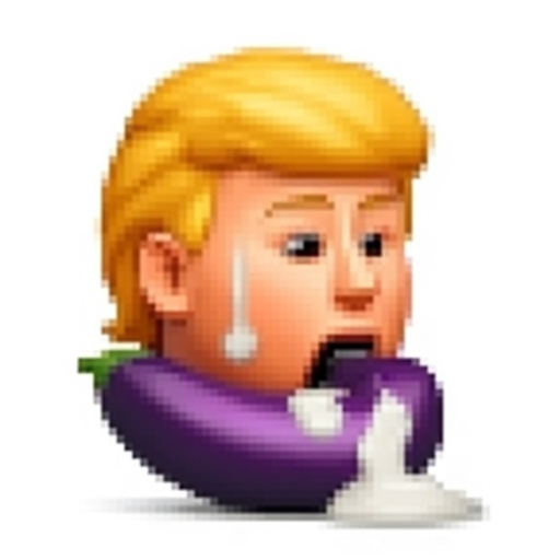 Donald Trump sucking on an eggplant with white sauce on his face dripping down