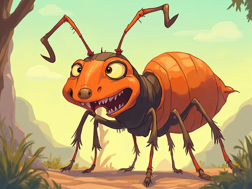 A giant cartoon ant