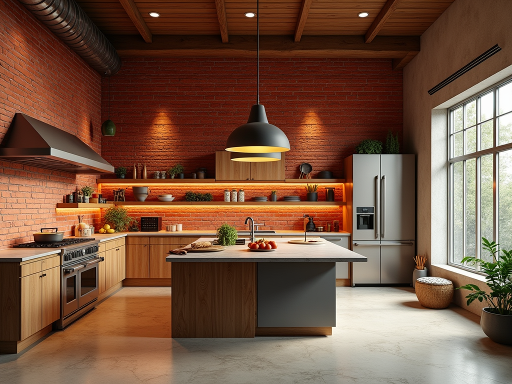 Futuristic Country Kitchen with a Red Brick Twist