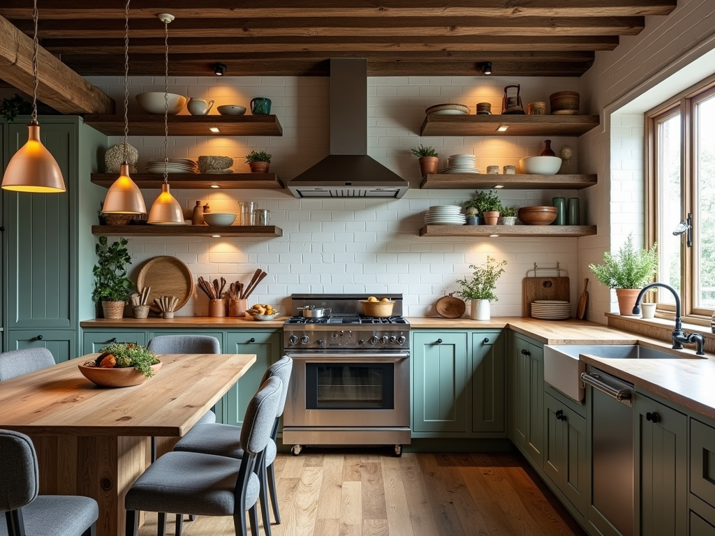 Embrace Rustic Elegance: Cozy Farmhouse Kitchen with Open Shelving