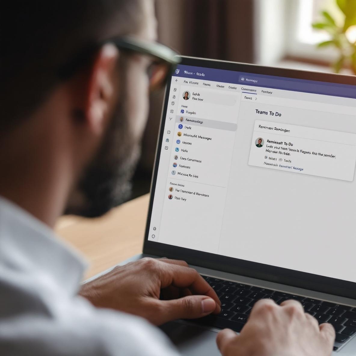 An individual is seen at their desk, transferring flagged messages from Microsoft Teams into their Microsoft To Do application, with a laptop screen in focus showing the task creation process.