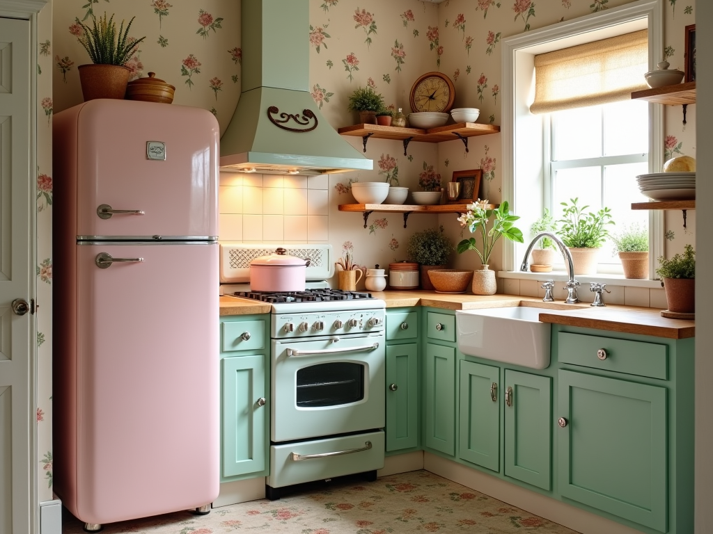 7+ Vintage-Inspired Kitchen with Pastel Appliances Ideas