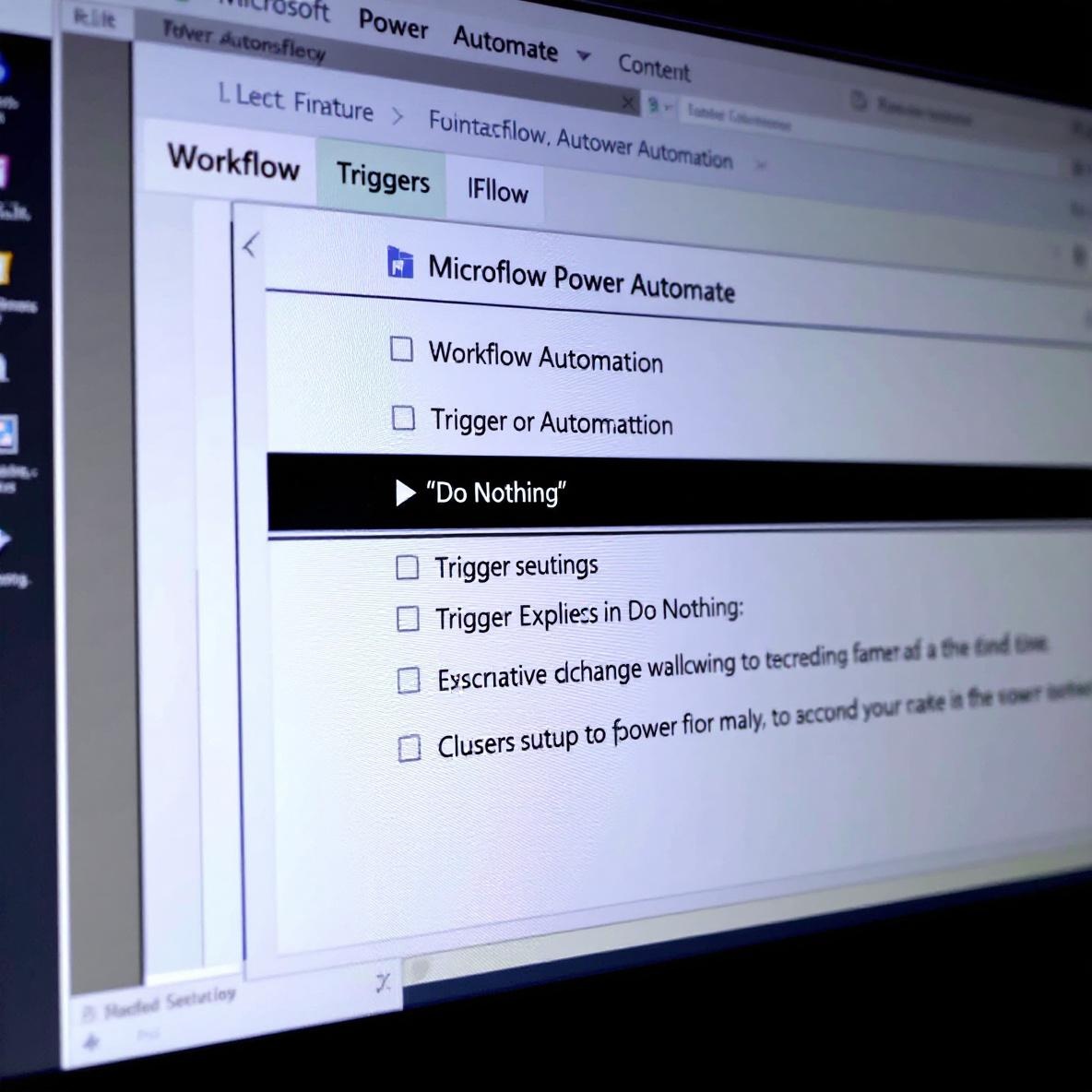 A person looking confused at a computer screen showing a Power Automate interface, focusing on a trigger labeled