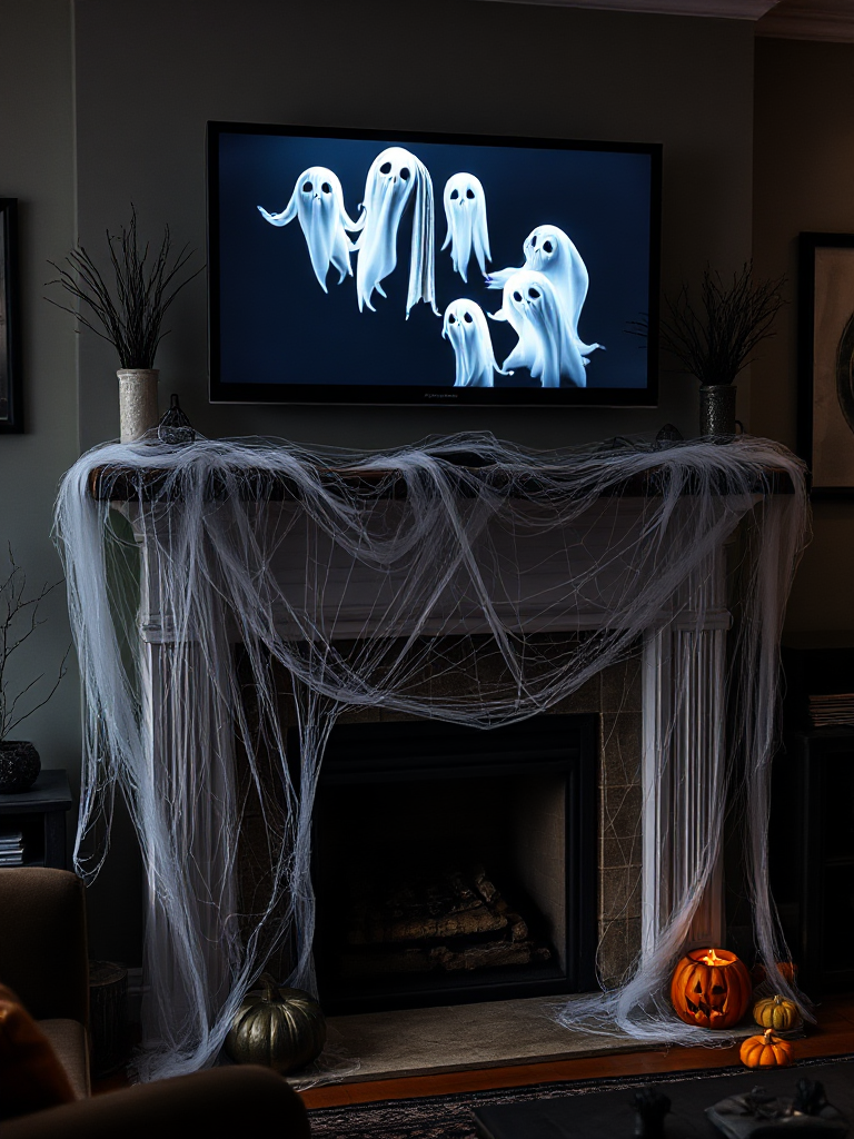 Halloween Mantle Decor With Tv