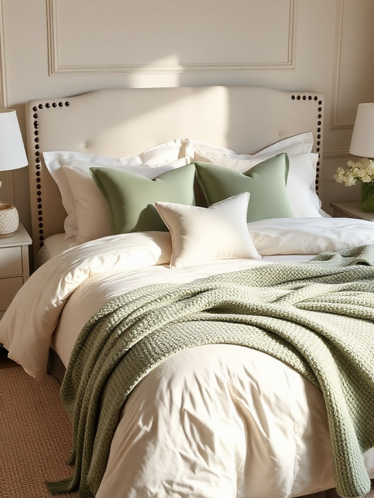 Gorgeous sage green cream bedroom ideas