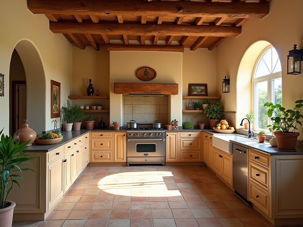 Charming Mediterranean Kitchen with Arched Doorways