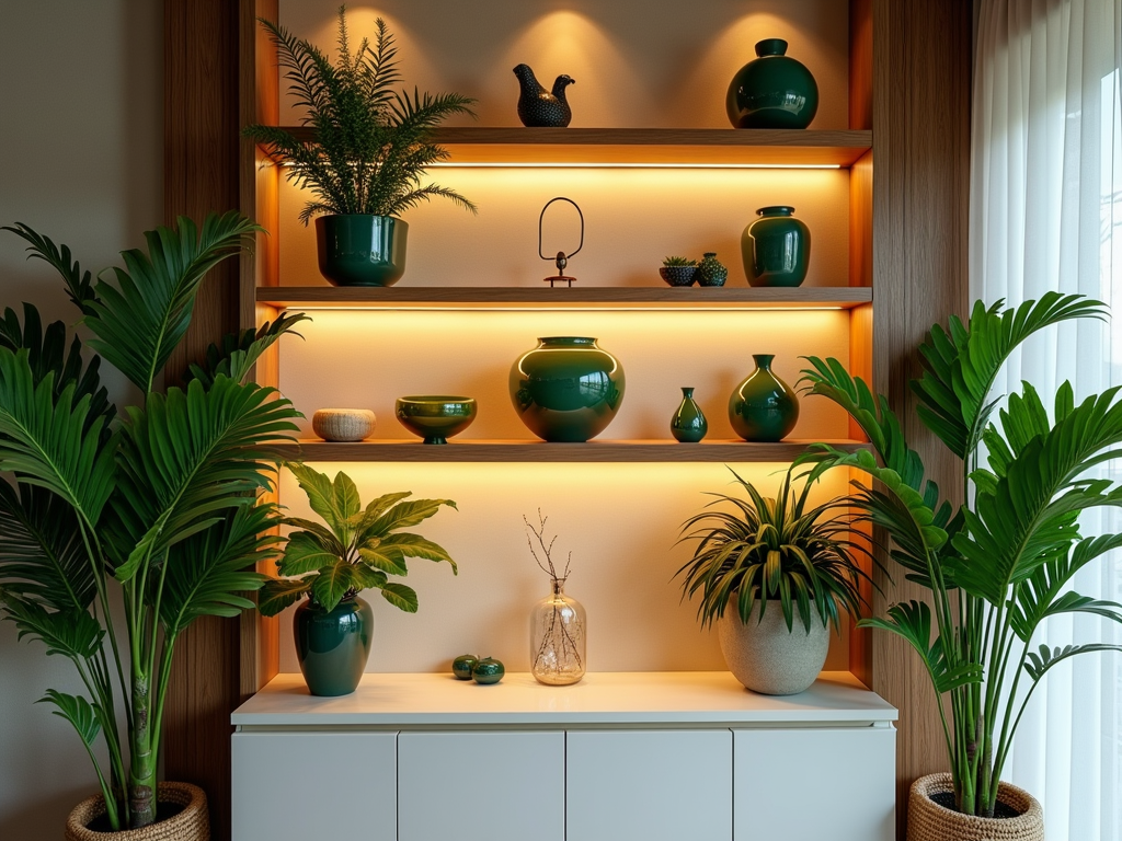 Negative Space Mastery in Tropical Shelf Design