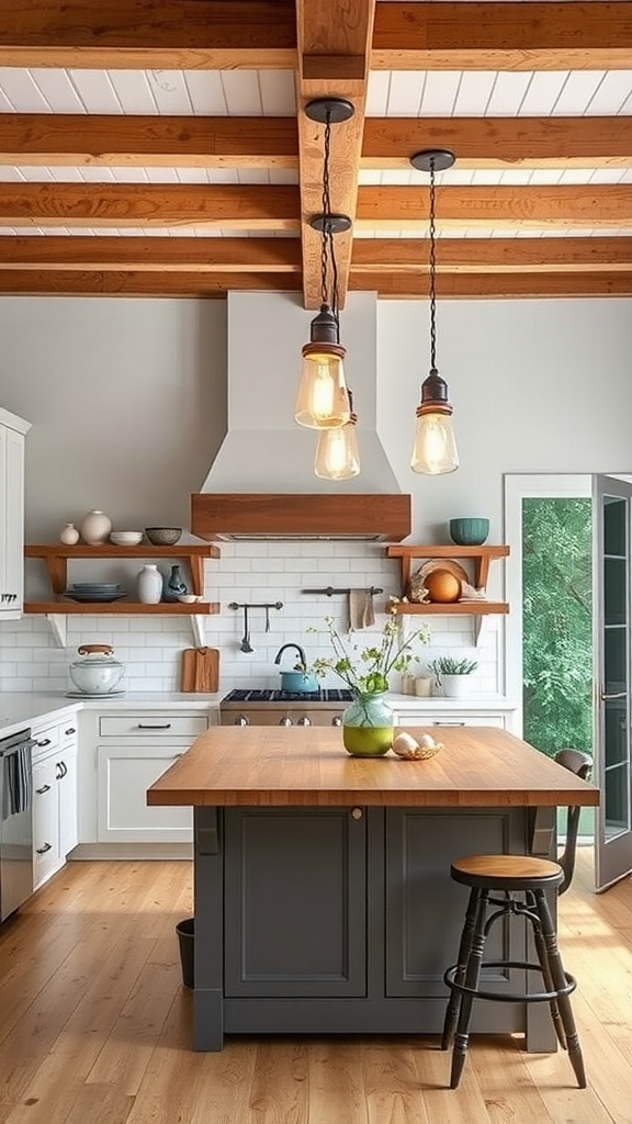 Farmhouse Kitchen with Vintage Lighting