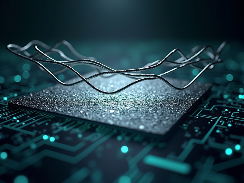 Imagine a futuristic and dynamic cover image capturing the essence of advanced materials in high-frequency electronics. The foreground features a highly detailed, semi-transparent graphene sheet, characterized by its honeycomb lattice structure, shimmering in shades of metallic gray and silver. Hovering above, a network of carbon nanotubes, depicted as sleek, black wires with a high gloss finish, intertwines intricately. These elements are set against a backdrop of a digital circuit board, subtly glowing in deep blues and greens, symbolizing the telecommunications field. The scene is illuminated by a soft, white light suggesting innovation and clarity, enhancing the metallic textures and creating sharp contrasts with the dark background. The overall mood is sleek and cutting-edge, conveying a sense of advanced technology and the potential of new materials. Artistic style leans towards hyper-realism with a touch of digital art flair, emphasizing precision and the futuristic theme.