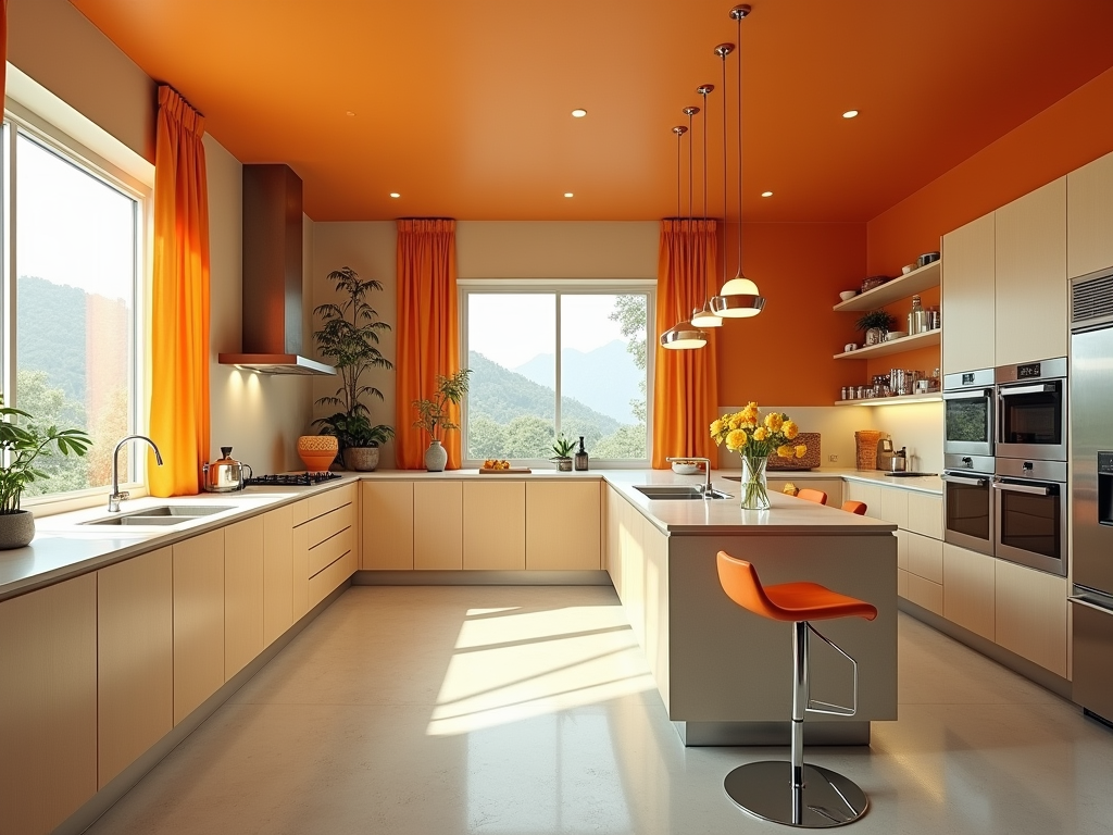 Sizzling Style: Mid-Century Modern Kitchens with a Pop of Orange