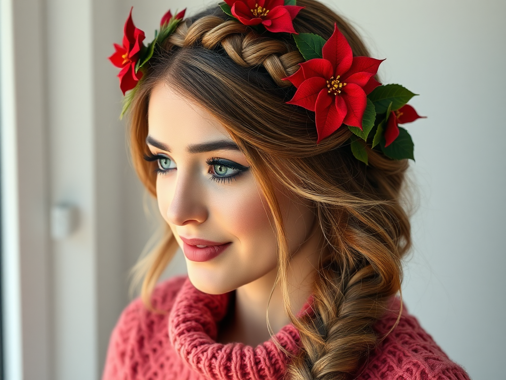 Image for Boho Braided Headband with Poinsettias