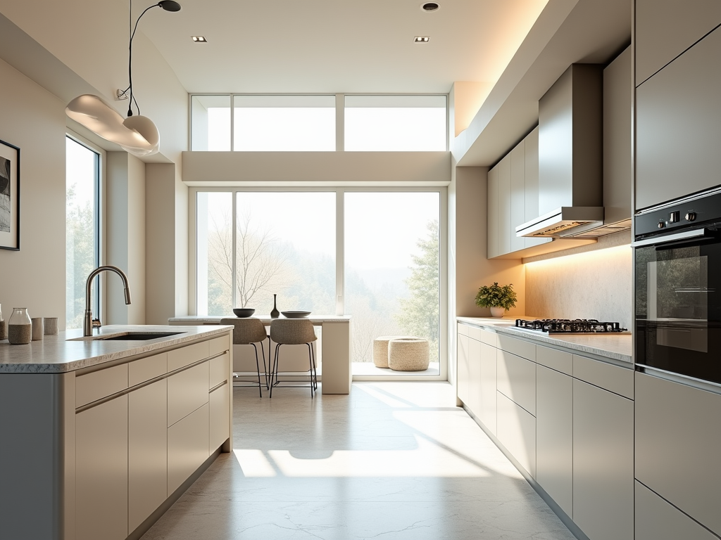 Futuristic Sunlit Greige Kitchen Inspiration