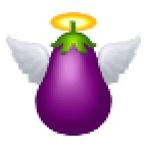 Eggplant, angel with halo