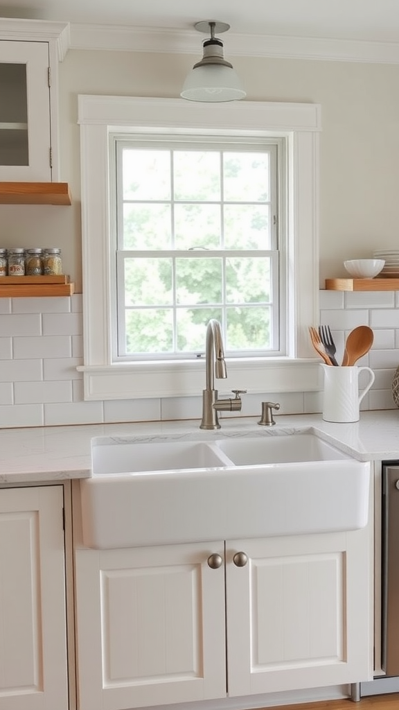 Farmhouse Sink with Brushed Nickel Fixtures