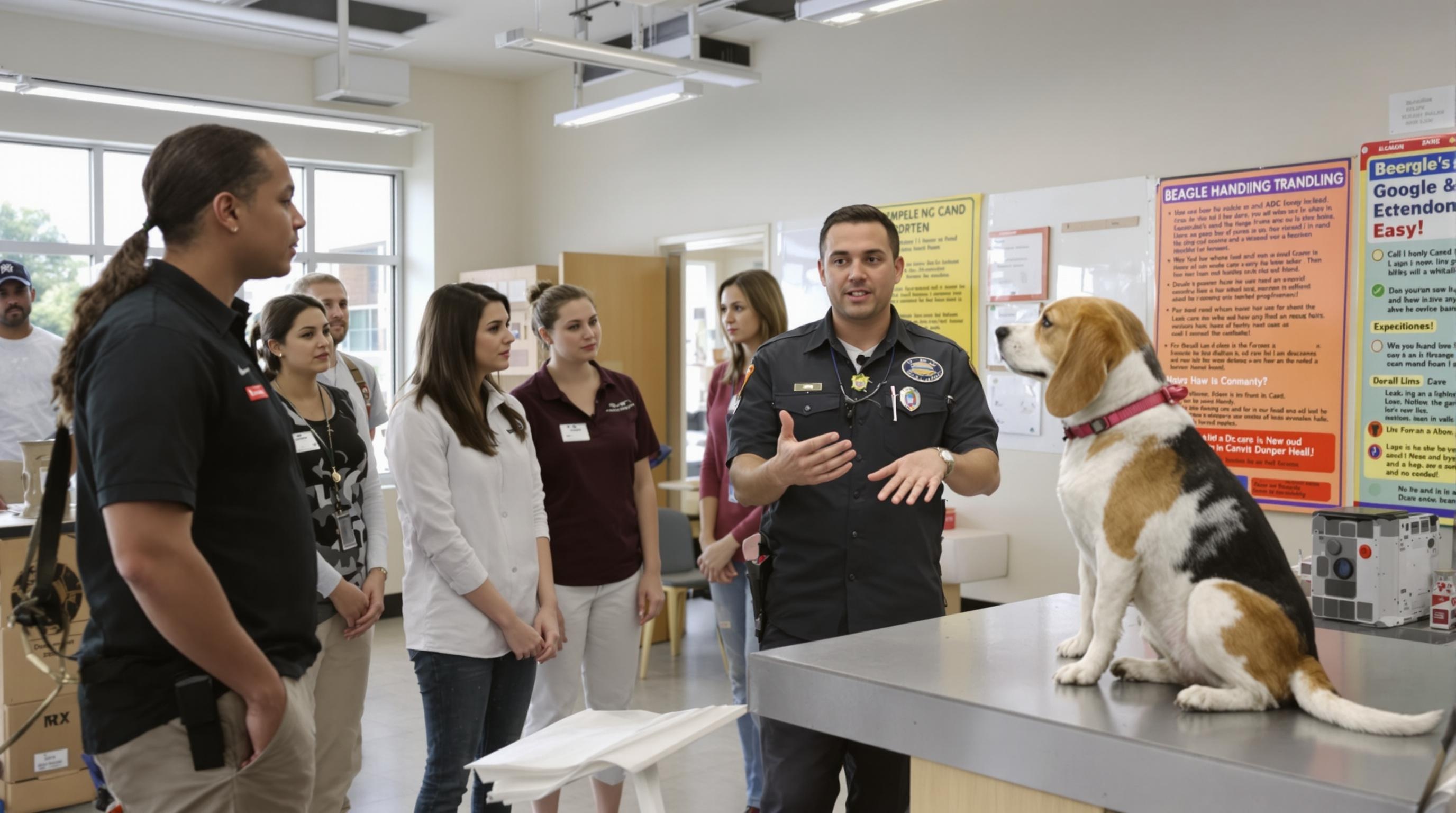 teaching about beagle to 5 animal handlers