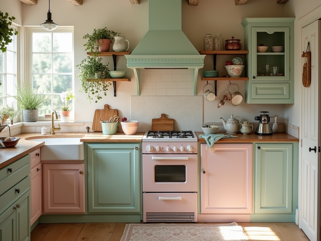 Charming Vintage-Inspired Kitchen with Pastel Appliances