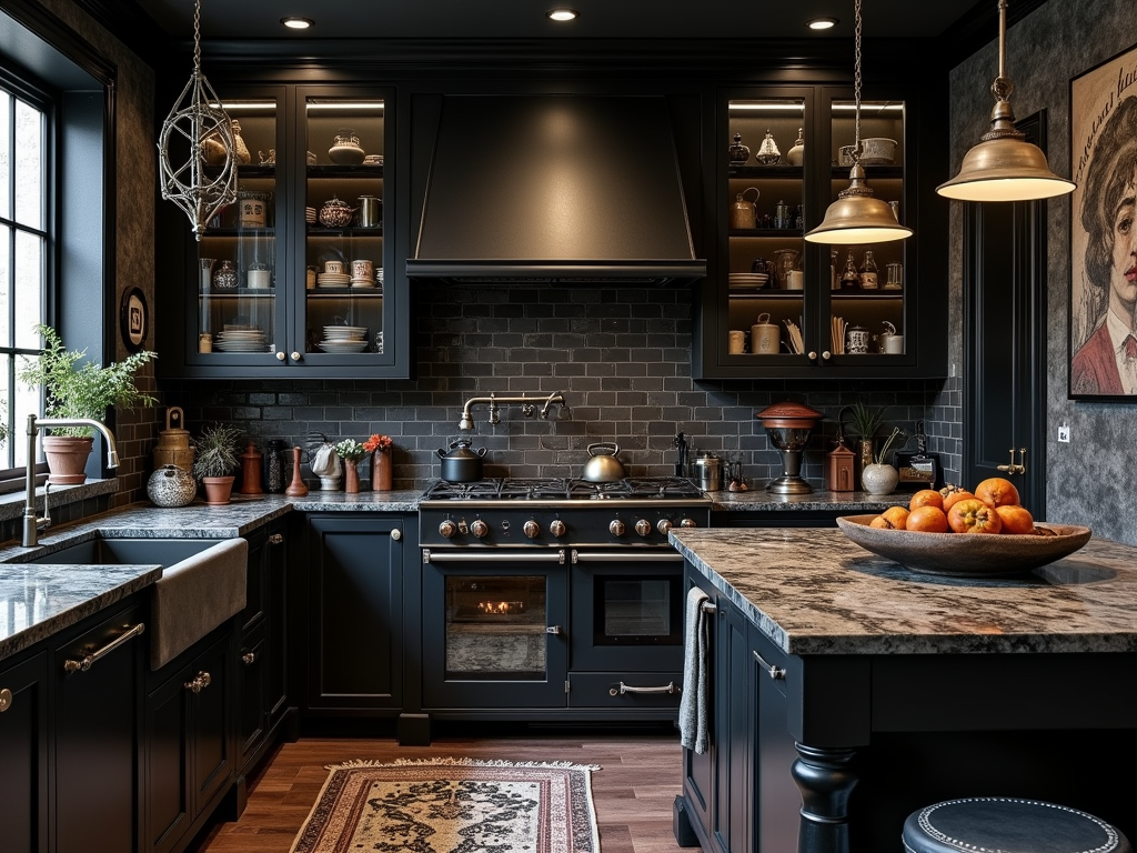 Enchantingly Gothic: Eclectic Black Cabinetry in the Kitchen