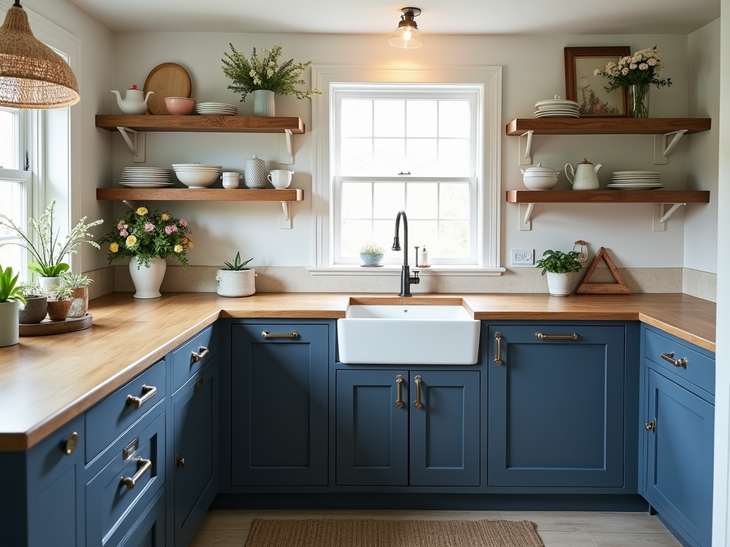 Charming Navy Blue Cabinetry for a Shabby Chic Kitchen