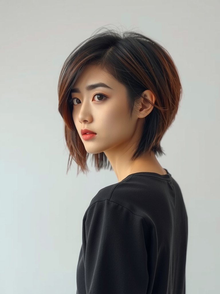 Contemporary choppy layered Asian hairstyle