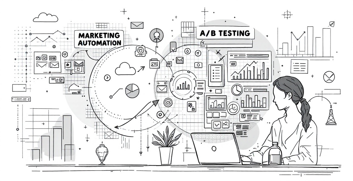 Minimalistic sketch of marketing automation integration with A/B testing.