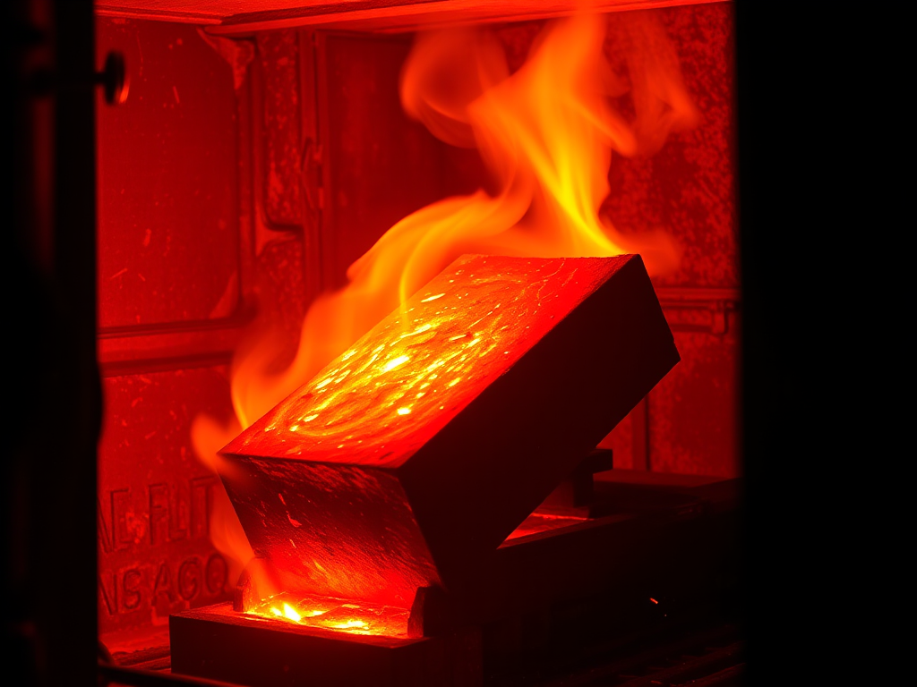 red hot steel in heat furnacewith black shade