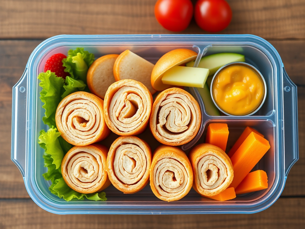 Image for Turkey and Cheese Roll-Ups Bento Box Lunch