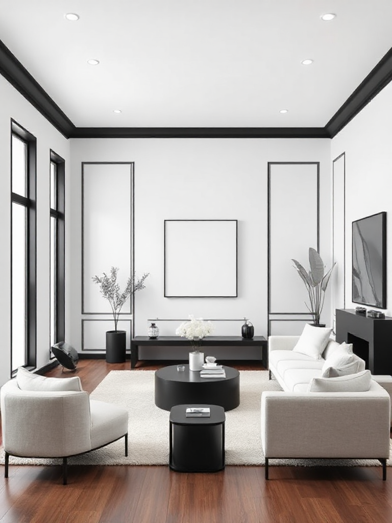 Chic room white walls with black trim ideas